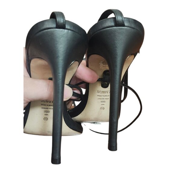 Schutz Vikki Lo Black Strappy Ankle Open Toe Stiletto Heel Sandals US 10 B - Picture 7 of 16